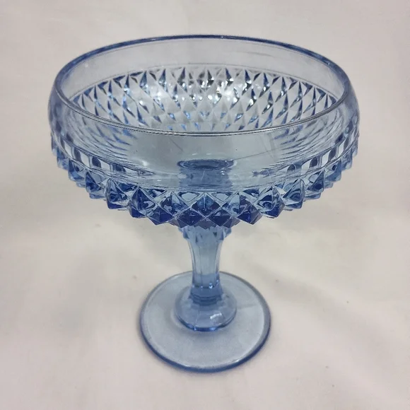 Vintage 60s‎ Indiana Glass Diamond Point Footed Blue Ice Pedestal Compote Dish - Picture 4 of 8